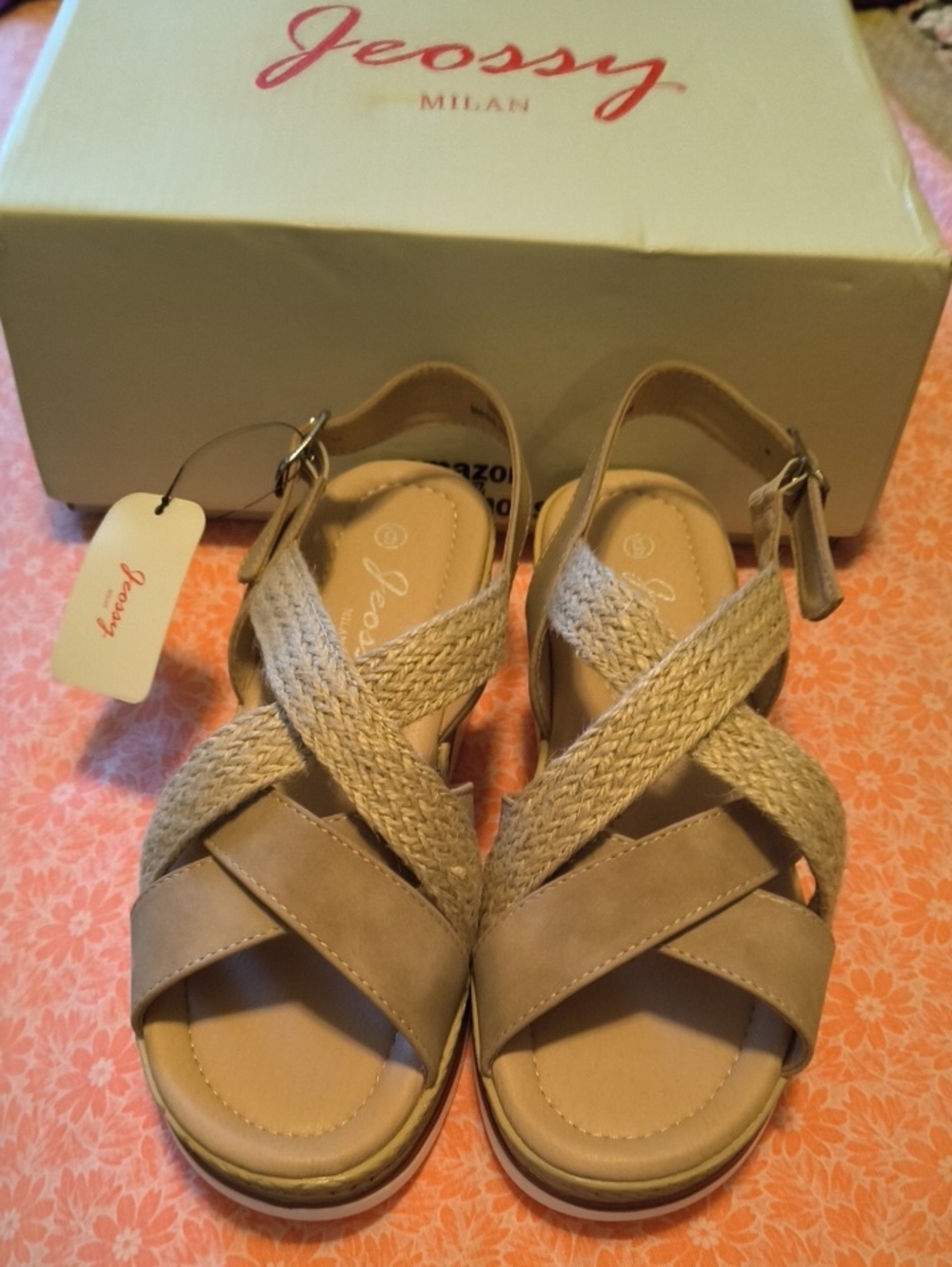 Jeossy Tan Nude Burlap Sandal 6